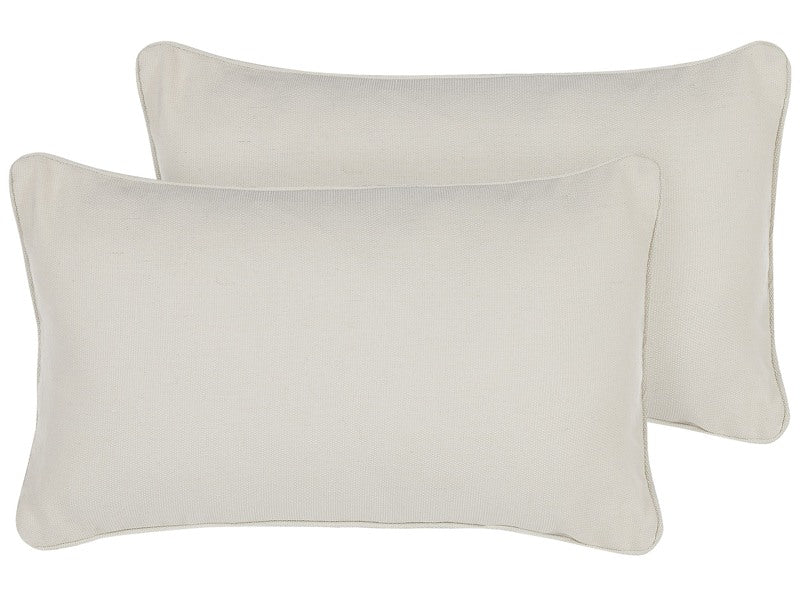 Set of 2 Throw Cushions White Cotton and Polyester Blend 30 x 50 cm Decorative Soft Home Accessory Solid Colour Beliani