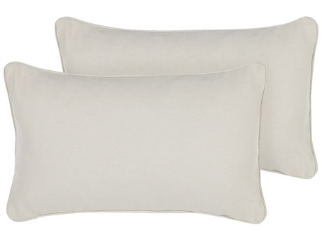 Set of 2 Throw Cushions White Cotton and Polyester Blend 30 x 50 cm Decorative Soft Home Accessory Solid Colour Beliani