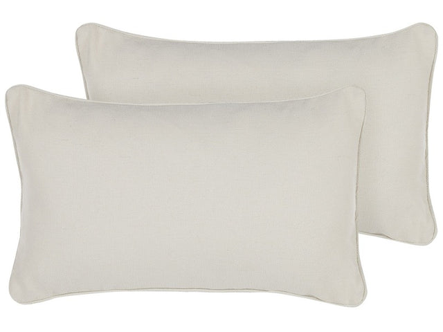 Set of 2 Throw Cushions White Cotton and Polyester Blend 30 x 50 cm Decorative Soft Home Accessory Solid Colour Beliani