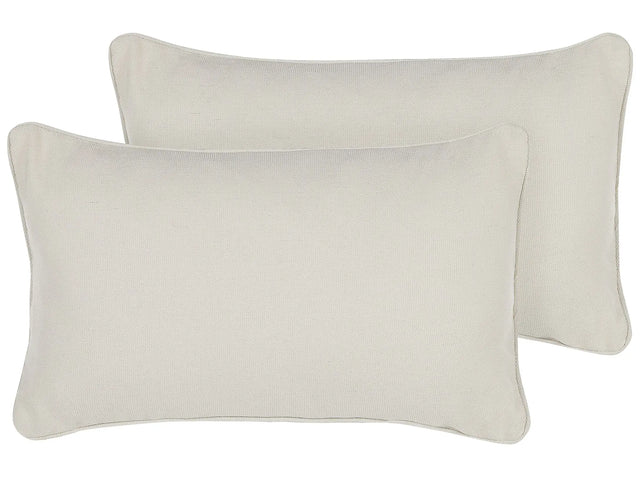 Set of 2 Throw Cushions White Cotton and Polyester Blend 30 x 50 cm Decorative Soft Home Accessory Solid Colour Beliani