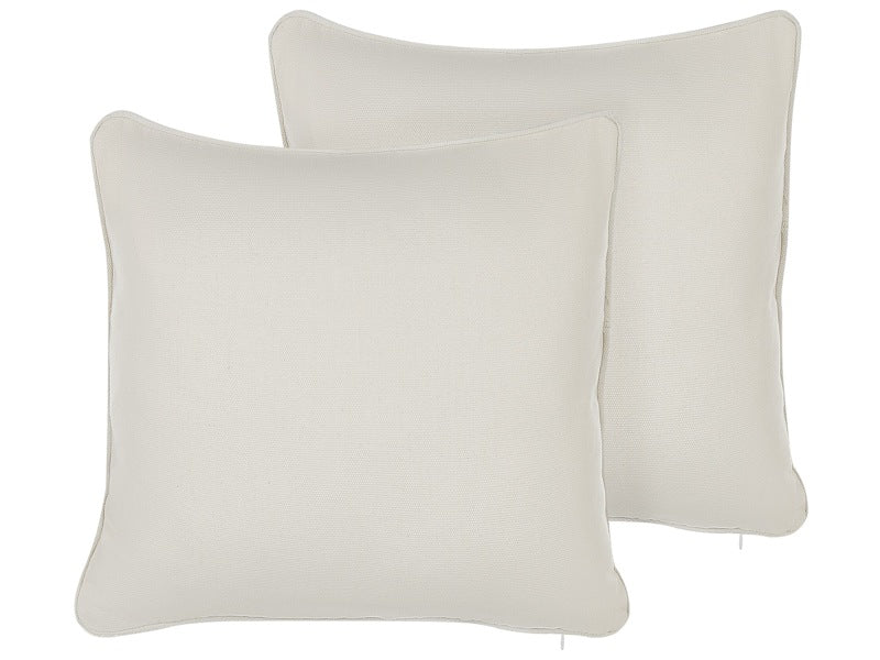 Set of 2 Throw Cushions White Cotton and Polyester Blend 45 x 45 cm Decorative Soft Home Accessory Solid Colour Beliani