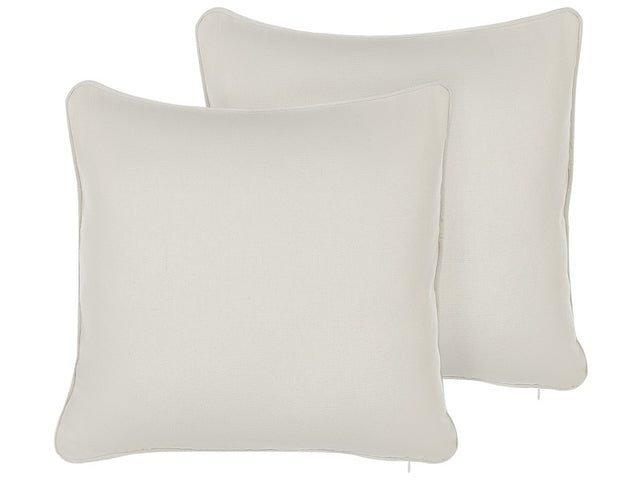 Set of 2 Throw Cushions White Cotton and Polyester Blend 45 x 45 cm Decorative Soft Home Accessory Solid Colour Beliani