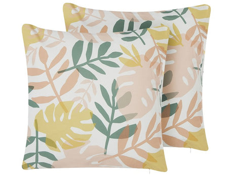 Set of 2 Outdoor Cushions Multicolour Polyester 45 x 45 cm Leaf Print Pattern Garden Patio Beliani