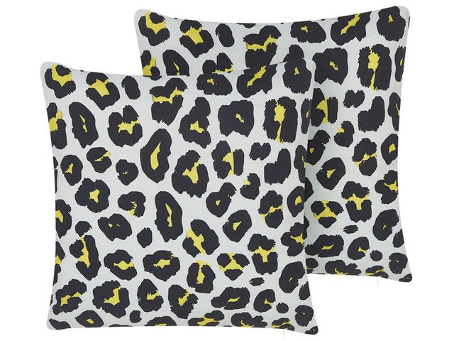 Set of 2 Outdoor Cushions Black and White Polyester 45 x 45 cm Leopard Animal Print Pattern Garden Patio Beliani