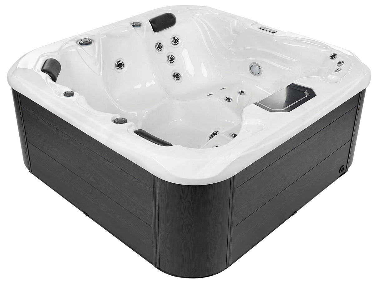 Hot Tub White Acrylic 200 x 200 cm 31 Jets Grey Aluminium Exterior with LED Heating Beliani