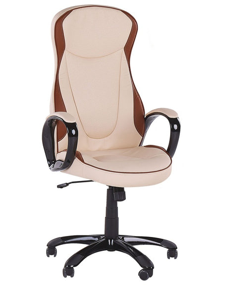 Executive Chair Beige Faux Leather Upholstery Swivel Height Adjustable Modern Design with Castors Beliani