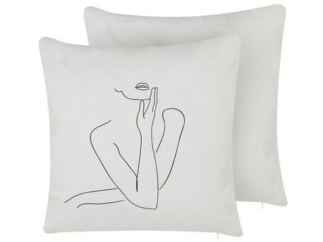 Set of 2 Scatter Cushions White Cotton 45 x 45 cm Female Body Line Art Print Decorative Throw Pillows Removable Covers Zipper Closure Modern Beliani