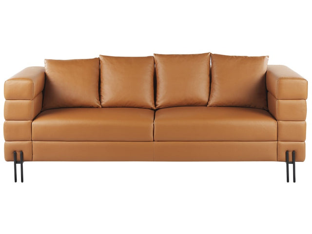 Sofa Brown Faux Leather Metal Legs 3 Seater Contemporary Design Modern Living Room Furniture Beliani