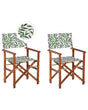 Set of 2 Garden Director's Chairs Dark Wood with Off-White Acacia Leaf Pattern Replacement Fabric Folding Beliani