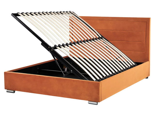 Storage Bed Orange Velvet Upholstery EU King Size 5ft3 Modern Design Padded Headboard Ottoman Lift  Beliani