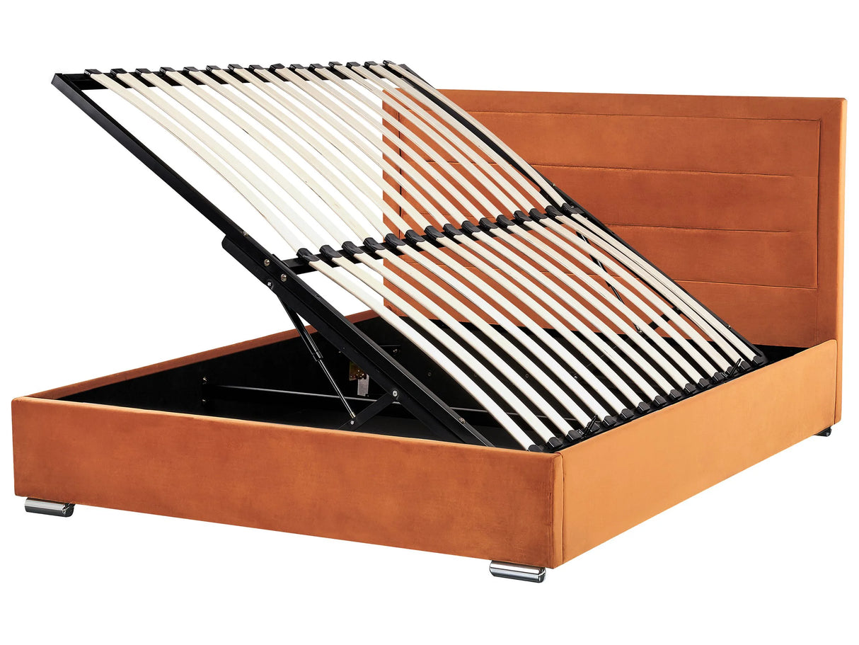 Storage Bed Orange Velvet Upholstery EU Super King Size 6ft Modern Design Padded Headboard Ottoman Lift  Beliani