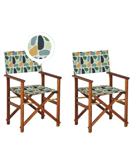 Set of 2 Garden Director's Chairs Dark Wood with Off-White Acacia Geometric Pattern Replacement Fabric Folding Beliani