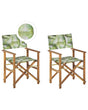 Set of 2 Garden Director's Chairs Light Wood with Off-White Acacia Tropical Leaves Pattern Replacement Fabric Folding Beliani