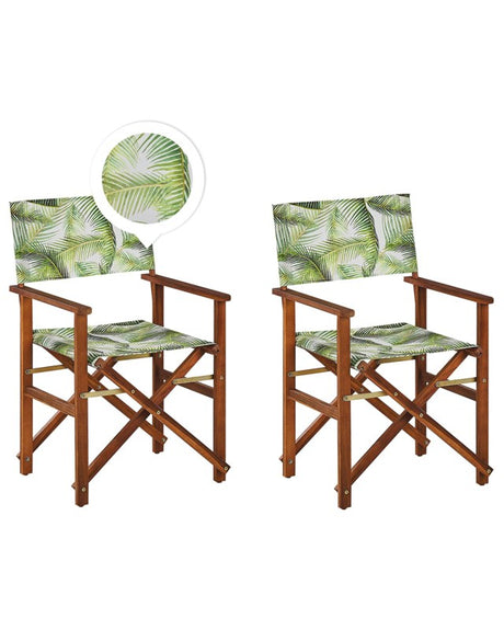 Set of 2 Garden Director's Chairs Dark Wood with Grey Acacia Tropical Leaves Pattern Replacement Fabric Folding  Beliani