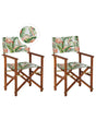 Set of 2 Garden Director's Chairs Dark Wood with Grey Acacia Flamingo Pattern Replacement Fabric Folding  Beliani