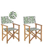 Set of 2 Garden Director's Chairs Light Wood with Grey Acacia Leaf Pattern Replacement Fabric Folding Beliani