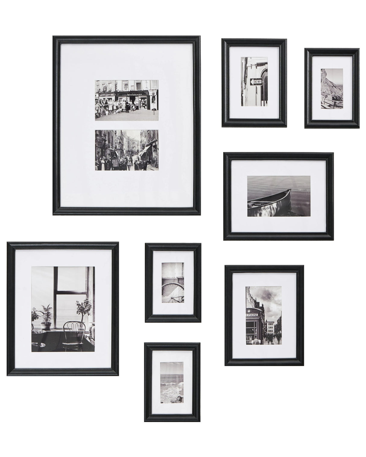 Set of 8 Framed Photos Black Various Sizes Modern Decor Gallery Hooks Beliani