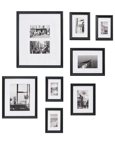 Set of 8 Framed Photos Black Various Sizes Modern Decor Gallery Hooks Beliani