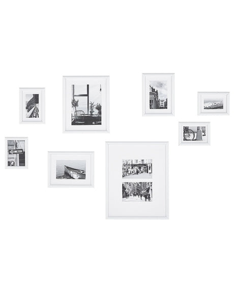 Set of 8 Framed Photos White Various Sizes Modern Decor Gallery Hooks Beliani