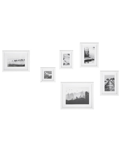 Set of 6 Framed Photos White Various Sizes Modern Passpartout Wall Decor Gallery Hooks Beliani