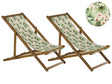 Set of 2 Garden Deck Chairs Light Acacia Wood Frame Floral Pattern Replacement Fabric Hammock Seat Reclining Folding Sun Lounger Beliani