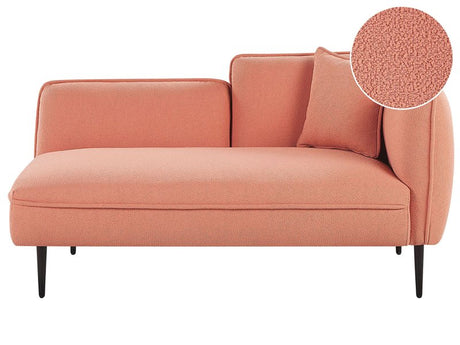 Chaise Lounge Peach Pink Boucle Fabric Metal Legs Right Hand with Cushion Modern Design Beliani