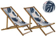 Set of 2 Garden Deck Chairs Light Acacia Wood Frame Palm Leaves Pattern Replacement Fabric Hammock Seat Reclining Folding Sun Lounger Beliani