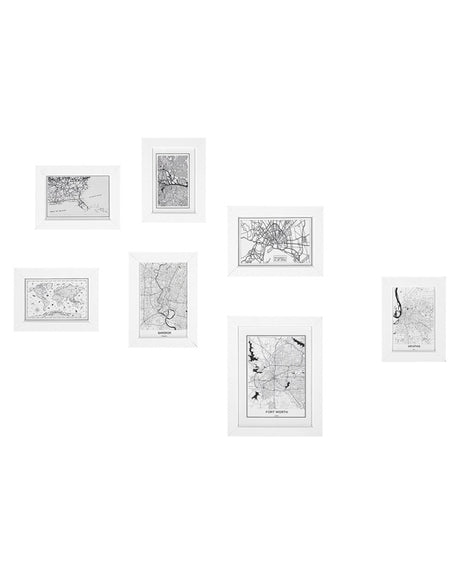 Set of 7 Framed Maps White Various Sizes Retro Hooks Gallery Living Room Wall Mounted Beliani