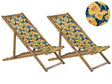 Set of 2 Garden Deck Chairs Light Acacia Wood Frame Floral Pattern Replacement Fabric Hammock Seat Reclining Folding Sun Lounger Beliani