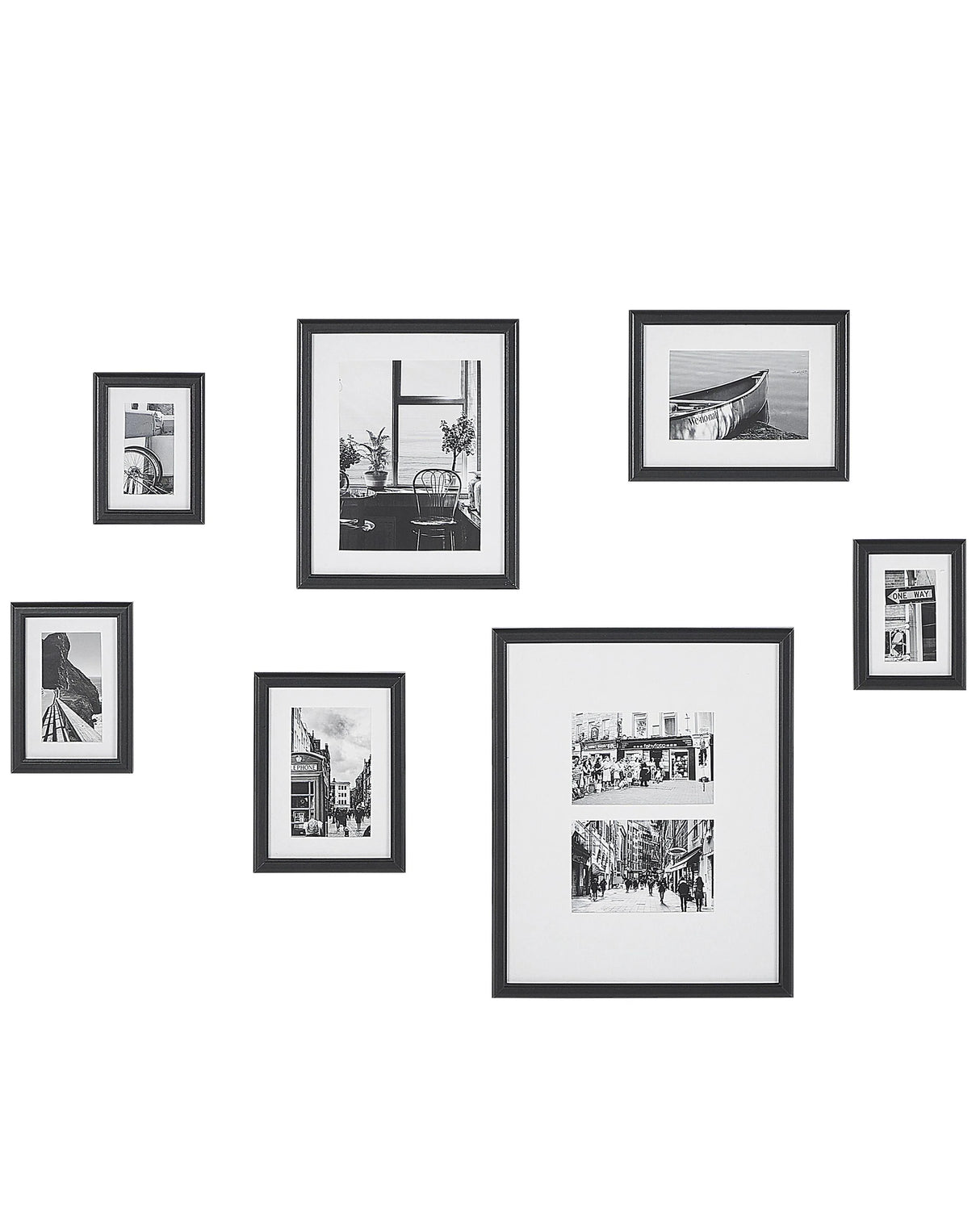 Set of 7 Framed Photos Black Various Sizes Modern Passpartout Wall Decor Gallery Hooks Beliani