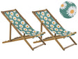 Set of 2 Garden Deck Chairs Light Acacia Wood Frame Chamomile Pattern Replacement Fabric Hammock Seat Reclining Folding Sun Lounger Beliani