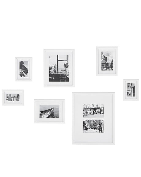 Set of 7 Framed Photos White Various Sizes Modern Passpartout Wall Decor Gallery Hooks Beliani