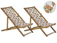 Set of 2 Garden Deck Chairs Light Acacia Wood Frame Oranges Pattern Replacement Fabric Hammock Seat Reclining Folding Sun Lounger Beliani