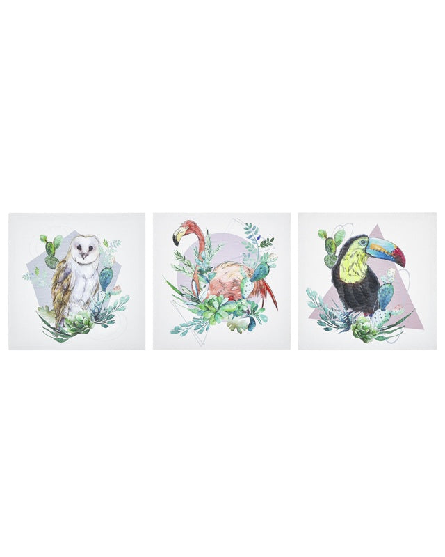 Set of 3 Art Prints Multicolour Polyester Canvas 30 x 30 cm Modern No Frames Hooks Children Room Beliani