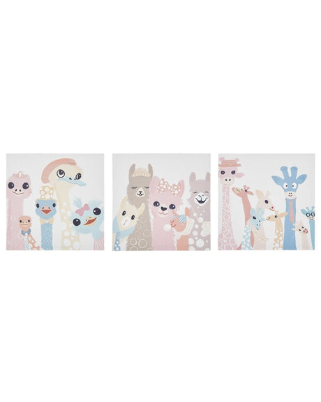 Set of 3 Canvas Art Prints Multicolour Polyester 30 x 30 cm Wall Decor Mounting Hooks Kids Room Beliani