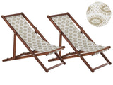 Set of 2 Garden Deck Chairs Dark Acacia Wood Frame Replacement Fabric Hammock Seat Reclining Folding Sun Lounger Beliani