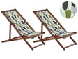 Set of 2 Garden Deck Chairs Dark Acacia Wood Frame Floral Pattern Replacement Fabric Hammock Seat Reclining Folding Sun Lounger Beliani