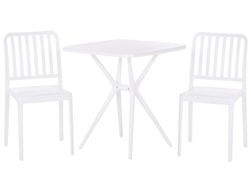 Bistro Set White Plastic 2 Chairs 1 Table Modern Rust Water Resistant Garden Balcony Furniture Beliani