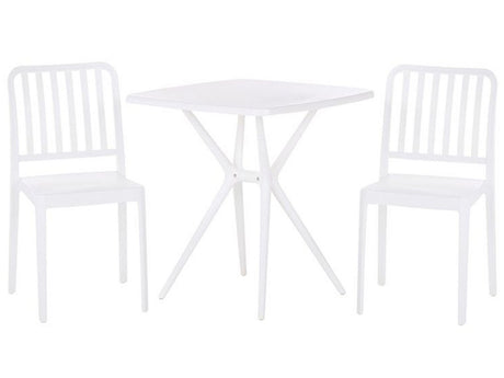 Bistro Set White Plastic 2 Chairs 1 Table Modern Rust Water Resistant Garden Balcony Furniture Beliani