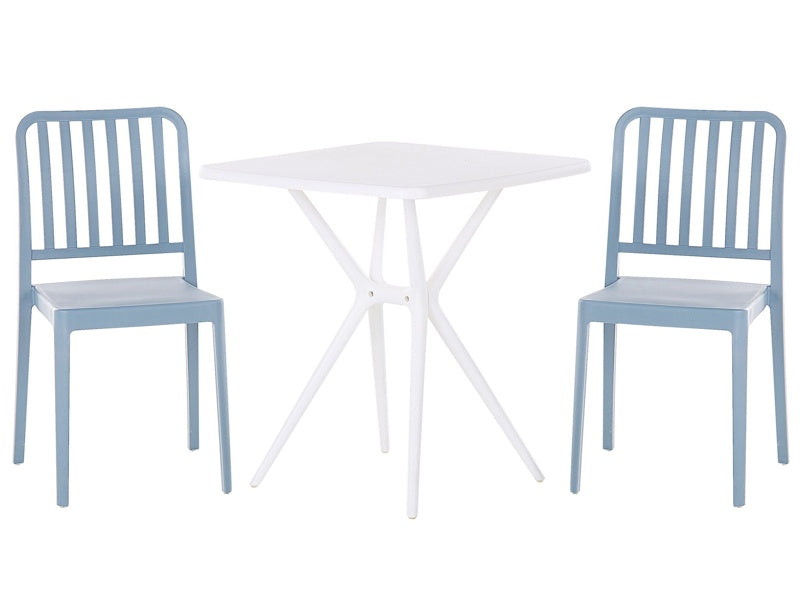 Bistro Set Blue and White Plastic 2 Chairs 1 Table Modern Rust Water Resistant Garden Balcony Furniture Beliani