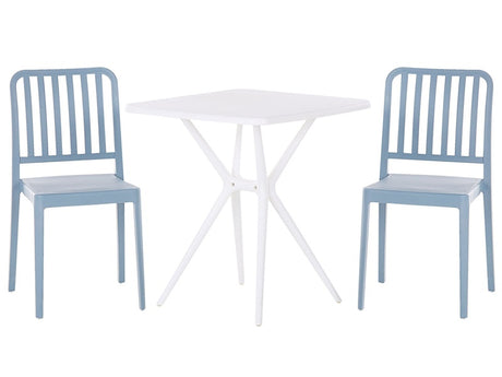 Bistro Set Blue and White Plastic 2 Chairs 1 Table Modern Rust Water Resistant Garden Balcony Furniture Beliani