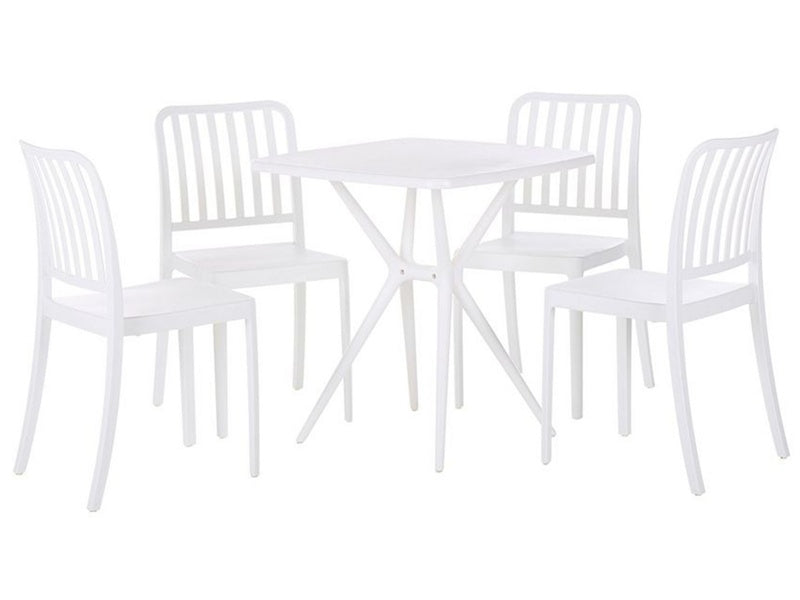 Garden Dining Set White Plastic 4 Seater Square Table Stackable Chairs Weatherproof  Beliani