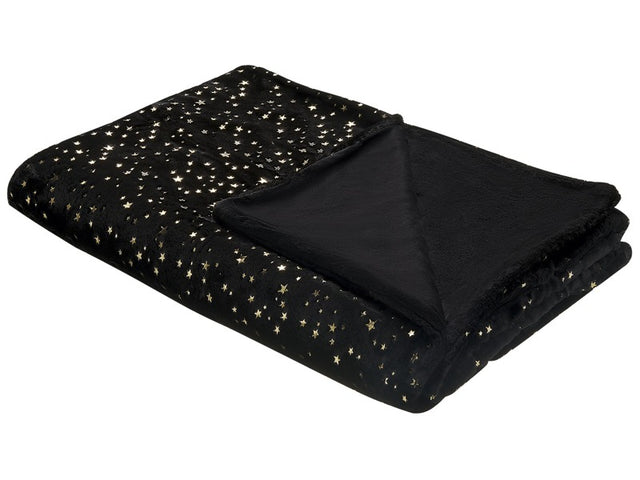 Blanket Black Polyester 150 x 200 cm Bedspread Throw Golden Star Pattern Living Room Bedroom Beliani