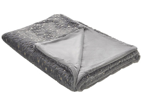 Blanket Grey Polyester 130 x 180 cm Bedspread Throw Golden Star Pattern Living Room Bedroom Beliani