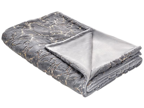 Blanket Grey Polyester 130 x 180 cm Bedspread Throw Golden Marble Pattern Living Room Bedroom Beliani