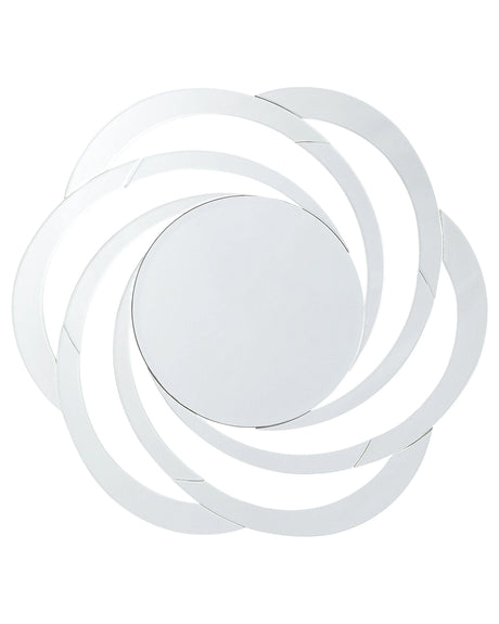 Wall Mirror Silver Glass MDF Cyclone Flower Shaped Sunburst Modern Living Room Bedroom Beliani