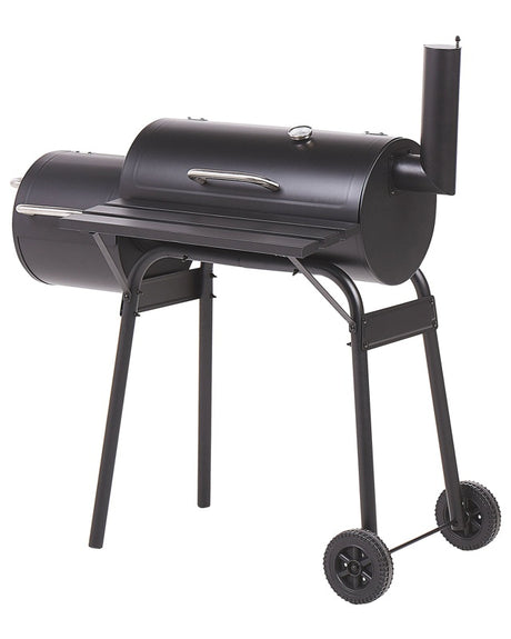 Charcoal BBQ Grill Black Steel with Lid Wheeled Cooking Grate Shelf Offset Smoker Beliani