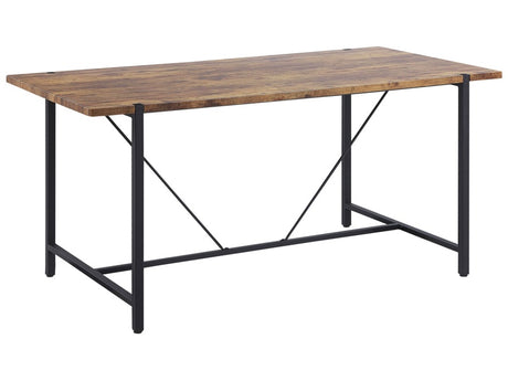 Dining Table Dark Wood Top Black Metal Legs 160 x 80 cm 4 Seater Rectangular Industrial Beliani