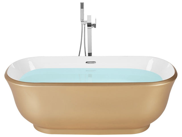 Freestanding Bath Gold Sanitary Acrylic Oval Single 170 x 77 cm Modern Design Beliani