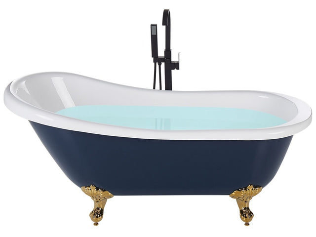 Bath Blue and Gold Sanitary Acrylic 170 x 76 cm Freestanding Clawfoot Tub Traditional Retro Design Beliani